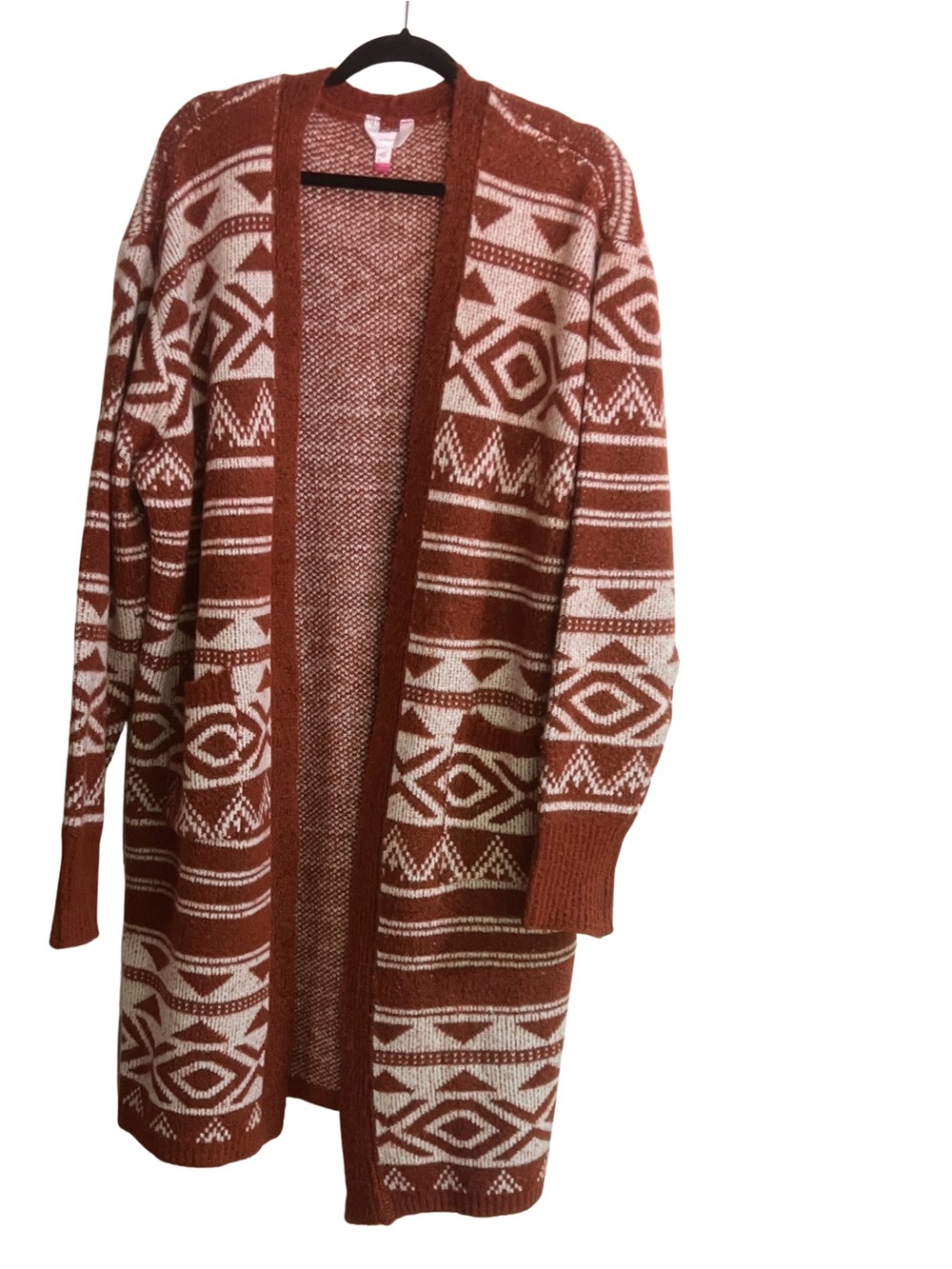 No Boundaries Aztec Cardigan 4X Rust Boho Duster Open Front Southwest Sweater